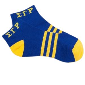ถุงเท้าข้อสั้นลายทางสีน้ำเงิน Blue Sigma Gamma Rho สำหรับสตรี  ถุงเท้าลำลองผ้าฝ้ายสำหรับเล่นกีฬา  ถุงเท้าแบบสั้นสำหรับใส่ในมหาวิทยาลัย  แบบสั่งทำพิเศษ - Product Image 1
