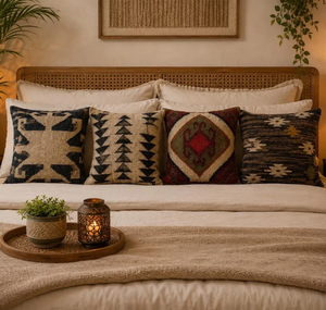 Fundas de Cojín Geométricas Boho Kilim, Juego de 4 Piezas, Lana, Yute, Algodón, Estilo Tribal Suroeste, para Decoración Rústica del Hogar y Sofá - Product Image 1