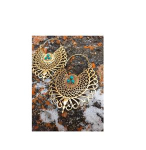 Pendientes de latón de lujo estilo bohemio, aros antiguos de moda para bodas y fiestas, joyería étnica vintage hecha a mano, pieza llamativa. - Product Image 1