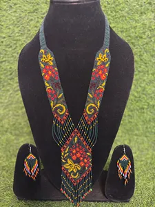 TRENDING Handmade Floral Beaded <b>Necklace</b> Set With Fringe Earrings Tribal Boho Ethnic <b>Statement</b> Jewelry Gift for her, ANNIVERSARY - Product Image 5