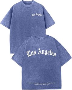 T-shirts graphiques vintage surdimensionnés pour hommes, streetwear de Los Angeles, délavés à l'acide, amples, décontractés, en coton - Product Image 1