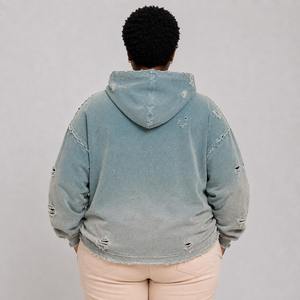 Women Distressed Hoodie <b>Fashion</b> Oversized Pullover Sweatshirt Vintage Streetwear Casual Hoodie Custom Manufacturing - Product Image 5