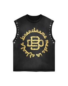 Multi Color Studded Brandname Tank <b>Top</b> & Shorts Set | Oversized Streetwear Two Piece Set | OEM Private Label Manufacturer - Product Image 3