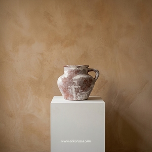 Vase Pichet Rustique Marron et Blanc en Terre Cuite Ensa, Jug en Céramique Faite à la Main, Vase Décoratif avec Poignée pour Table, Vente en Gros - Product Image 2
