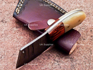 UA Supplies 4-Inch Hand Forged Damascus Steel Miniature Cleaver <b>Knife</b> Straight Edge Wood <b>Handle</b> Outdoor EDC Utility Neck <b>Knife</b> - Product Image 3