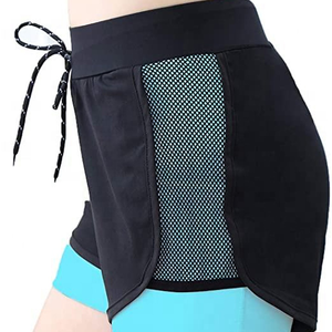 Shorts de sport taille haute pour femme avec empiècements en mesh, séchage rapide, pour la course, la gym, le fitness et l'entraînement, vêtements de sport athlétiques, logo personnalisé - Product Image 2