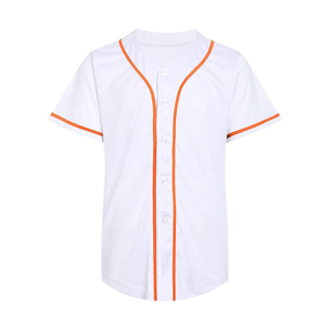 Camiseta de béisbol blanca para niños, manga corta, con botones en la parte delantera, ribete naranja, ropa deportiva de poliéster transpirable, ropa para niños - Product Image 1