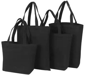 Custom Eco-Friendly Reusable Black Cotton <b>Canvas</b> <b>Tote</b> Bag Heavy Duty <b>Canvas</b> Shopping Bags with Custom Logo Printing - Product Image 1