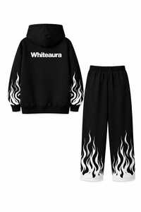 Conjunto de Sudadera con Capucha y Pantalones con Estampado de Llamas Personalizado, Estilo Urbano Unisex - Product Image 3