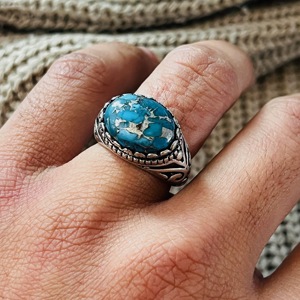 Turquoise <b>Rings</b> Boho <b>Brass</b> <b>Rings</b> Women Oxidized Silver Finish Tribal Floral Jewelry Boho Design - Product Image 5