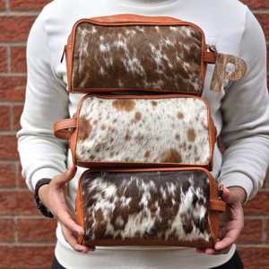 Wholesale Leather Hair On Toiletry Bag Genuine Exotic Shaving Dopp Kit Custom Retail Bulk Travel <b>Makeup</b> <b>Case</b> LHON-0012 - Product Image 1
