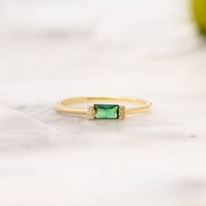 Emerald Baguette Dainty <b>Ring</b> 925 Sterling Silver 14K Gold Plated Vintage Luxury for Certified <b>Stacking</b> Thin Simple <b>Ring</b> Gift for - Product Image 1