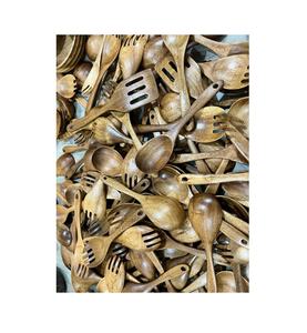 Cucharas de madera de acacia natural para cocinar-Juego de utensilios de madera de teca duraderos-Juego de cucharas y espátulas antiadherentes para todos los días - Product Image 1