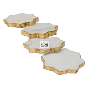 Đế Lót Ly Star Marble Cho Bộ Đồ Ăn, Đế Lót Ly Cong Viền Vàng Đá Cẩm Thạch Thời Thượng Mới - Product Image 1