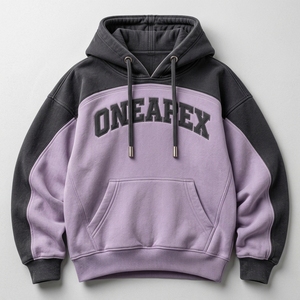 Sudadera con Capucha Personalizada en Color Lila y Carbón, Logotipo Bordado ONEAPEX, Diseño Color Block, Estilo Urbano Unisex, Sudadera de Felpa - Product Image 3