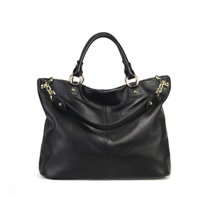 Sac fourre-tout en cuir PU noir avec fermeture éclair, imperméable, grande capacité pour les courses quotidiennes et les voyages - Product Image 1