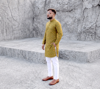 Kurta à imprimé floral pour homme, haut long boutonné en coton, vêtements indiens et pakistanais, tenue décontractée pour les voyages