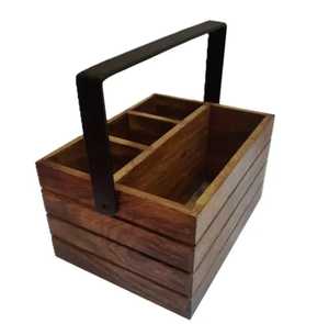 Wooden Cutlery Organizer With Side Handles Multi Compartment Flatware Holder Rustic Kitchen Utensil <b>Storage</b> Box - Product Image 3