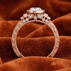 Anillo de Compromiso de Oro Rosa con Tres Piedras de Corte Ovalado para Mujer, Regalo de Boda y Aniversario - Product Image 3