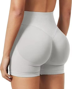 Shorts de Yoga de Cintura Alta para Mujer, Sin Costuras, Color Sólido, Cintura Elástica Acanalada, Spandex Modal 220g, para Fitness y Ejercicio, Marca Personalizable - Product Image 5
