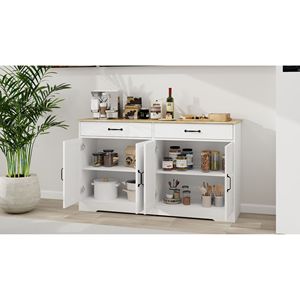 Credenza Grande Bianca Stile Fattoria 55.91 con 2 Cassetti e 4 Ante, Mobile Buffet per Sala da Pranzo, Soggiorno, Cucina, Armadio Contenitore - Product Image 6