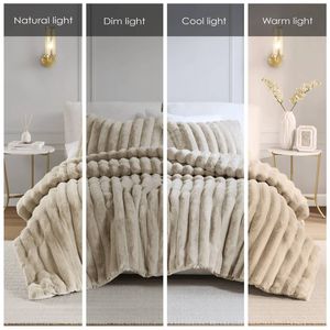 3-Piece Taupe King Ultrasoft Faux Fur Ribbed <b>Comforter</b> <b>Set</b> - Product Image 4
