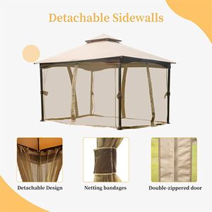10' X 13' Outdoor Patio Gazebo Canopy Tent Double Roof Soft <b>Top</b> with Mosquito <b>Netting</b> Metal Frame for Backyard Deck - Product Image 4