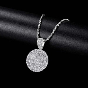 Luxury Round Crystal Pendant Necklace Rhodium Plated 925 Silver <b>Rope</b> <b>Chain</b> Unisex Everyday Wear - Product Image 3