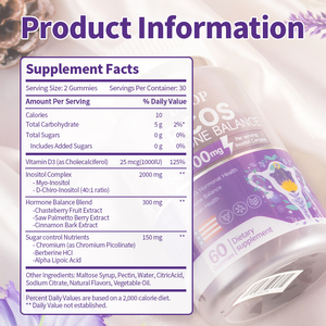 Gomitas para el equilibrio hormonal y del azúcar en sangre para mujeres con inositol, vitamina D3 y chasteberry para la salud femenina. - Product Image 5