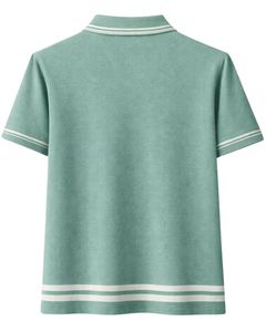 เสื้อโปโลชายสีเขียวทะเลแบบกำหนดเอง ผ้าคอตตอนผสม สวมใส่สบาย แขนสั้น เหมาะสำหรับฤดูร้อน ดีไซน์คอปก แขนเสื้อ และชายเสื้อแบบมีแถบสีตัดกัน - Product Image 5