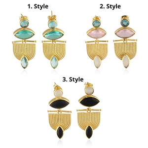 Luxury statement <b>earrings</b> faceted cut hydro quartz with chalcedony geometric <b>earring</b> 18k gold plated texture metal brass jewelry - Product Image 1