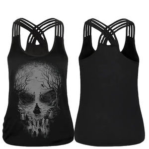 Custom Wholesale Women Gothic <b>Skull</b> Tank <b>Top</b> Criss Cross Strappy Sleeveless Vest Graphic Printed Punk Casual Summer <b>Tops</b> Outfits - Product Image 1