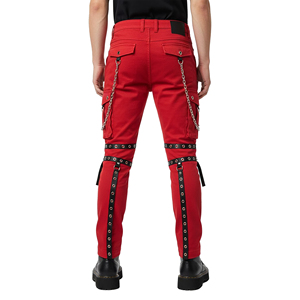 Custom Punk Gothic Slim Wide Leg <b>Cargo</b> Pants <b>Men</b> Women Black Drawstring Closure Elastic Waist Bondage Trousers Eyelets Y2K - Product Image 4