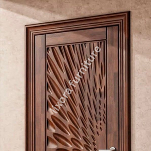 Puerta de Madera Sólida Tallada en 3D con Diseño de Ondas, Moderna y de Lujo, Hecha a Mano, con Textura Artística para Decoración de Interiores - Product Image 2