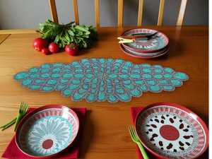 Handmade Embroidered Luxury Design Customized Shape Green Leaf Pattern Eco-Friendly Durable Lightweight <b>Adjustable</b> <b>Table</b> Mat - Product Image 4