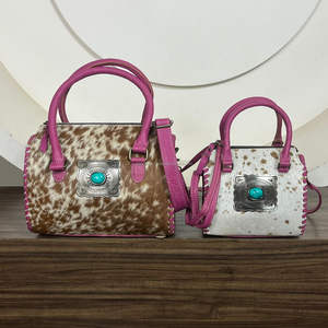 Bolsos de Cuero Vacuno Auténtico Estilo Vintage Western, Bolsos de Viaje Unisex Hechos a Mano Multiusos, Cuero con Pelo, Perfectos para Mujeres - Product Image 5