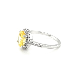 Classic Fashion Oval Cut Rhodium Plated Yellow CZ Jewelry Ring - Product Image 2