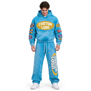 Ensemble jogging et sweat à capuche en coton délavé sur mesure pour homme, coupe oversize, grammage lourd, assorti, style streetwear décontracté - Product Image 4