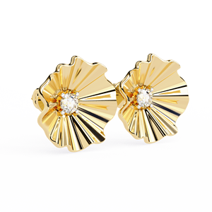 Pendientes de Oro Amarillo de 14K con Diamantes en Forma de Flor, Corte Brillante Redondo, Diamantes Cultivados en Laboratorio, Cierre de Rosca, Regalo de Boda - Product Image 4