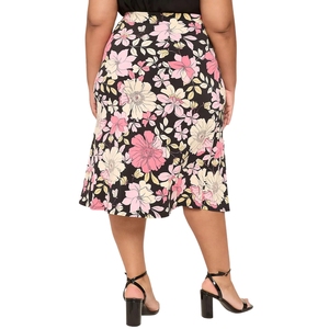 กระโปรงมิดิลำลองลายทางผ้าซาตินสำหรับผู้หญิง สีดำชมพู ทรงเอ รัดรูป เอวสูง ยืดได้ - Product Image 3