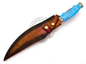 Nouveauté : Couteau de chasse Bowie en acier Damas fait main avec manche en laiton et pierre bleue, lame fixe tranchante, couteau de camping, couteau de survie - Product Image 6