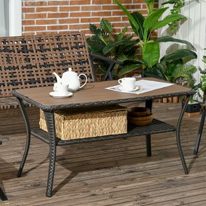 Tavolino da Caffè in Rattan Marrone Misto per Patio con Ripiano Contenitore, Tavolino Laterale in Vimini con Piano in Composito Legno-Plastica, Arredamento da Esterno - Product Image 2