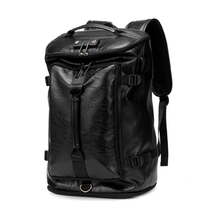 Leather Gym <b>Backpack</b> <b>Large</b> Capacity Zipper Closure Adjustable Strap Unisex Black Duffle Bag for Daily Use and Travel - Product Image 1