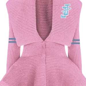 Pull-over en maille rose à col peplum pour femme, style varsity, manches longues, boutons sur le devant, logo, élégant et décontracté, Jack and Jill Winter - Product Image 2