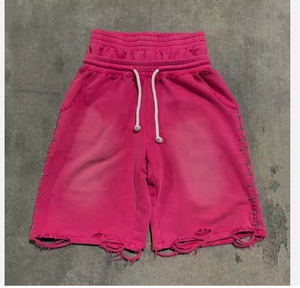 Shorts décontractés pour hommes en toile à strass imprimés personnalisés, coupe ample et déchirée, avec cordon de serrage jumbo et double taille, style urbain - Product Image 3