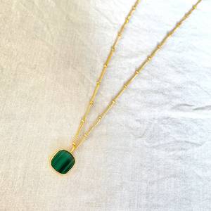 Malachite Pendant Sterling Silver Gold Plated Adjustable Chain Green Stone Necklace Handmade Jewelry Wholesale Supplier - Product Image 6