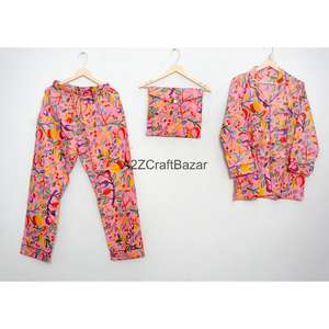 ชุดนอนผ้าฝ้ายอินเดียทำมือ ลายดอกไม้ ผ้าเนื้อนุ่ม ระบายอากาศได้ดี พร้อมเชือกผูกเอว เหมาะสำหรับใส่ตอนเช้า - Product Image 4