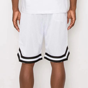 Shorts Bermuda en Maille Blanche pour Hommes avec Bordure Chevron Noire, Taille à Cordon de Serrage, Style Sportif, Tissu en Polyester Respirant - Product Image 3