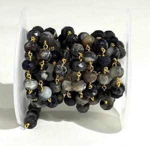 Cadena de cuentas de piedra natural dendrítica de 8 mm, cadena de rosario envuelta en alambre chapado en oro, suministros para hacer joyas DIY - Product Image 1