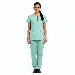 Wholesale OEM Service Custom V-neck <b>Knitted</b> Unisex Medical Scrub Sets Polyester/Cotton <b>Needle</b> Detection Hospital Use Seamless - Product Image 3